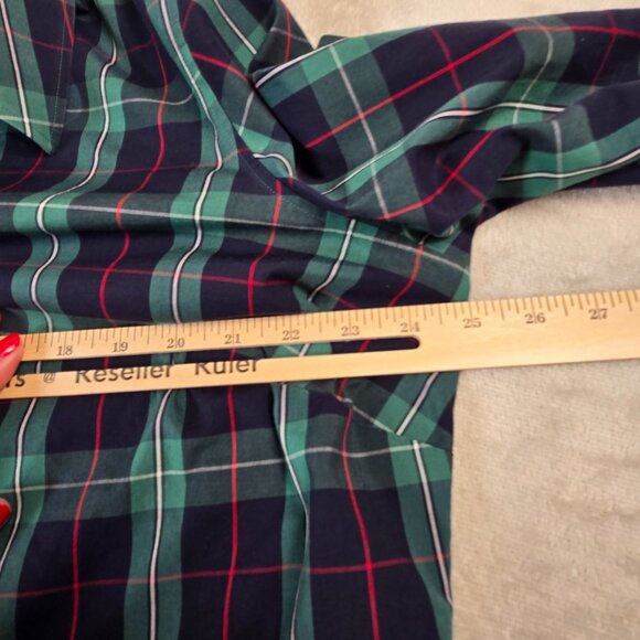 Talbots Tunic Shirt Womens 16W Green Blue Tartan Plaid Sparkle Buttons Preppy - Picture 8 of 15